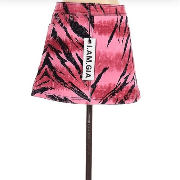 I AM GIA Siren Tiger Pink Black Animal Print Denim Mini Skirt Small - Picture 6 of 9
